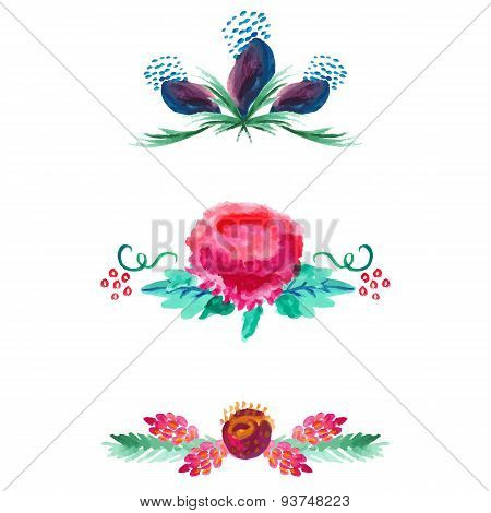 Watercolor Borders And Dividers Decorative Elements Set Isolated On White For Site Or Card Design