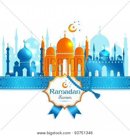 Vector Illustration Arabic Ramadan Kareem Frame, Design Celebratory Illustration With  Mosgue