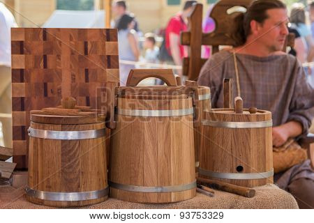 Vendor Selling Wooden Barrels