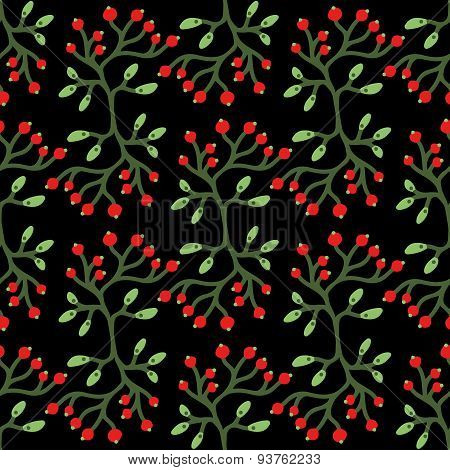 Vector Floral Seamless Pattern With Berries, Branches And Leaves