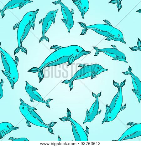 Seamless Pattern With Dolphins.