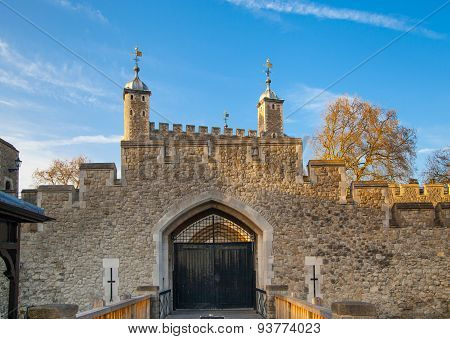 LONDON, UK - APRIL15, 2015: Tower of London at sunset lights