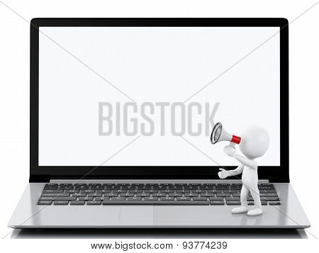 3D White People On Laptop. Online Shopping Concept