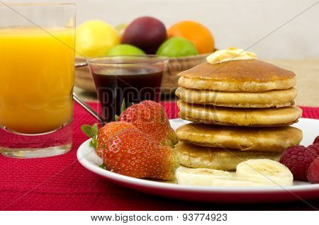 Pancakes, Maple Syrup and Fruit Breakfast