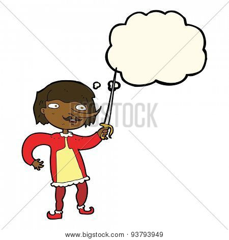 cartoon man with sword with thought bubble