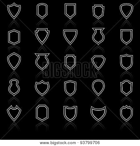 Shield Line Icons With Reflect On Black