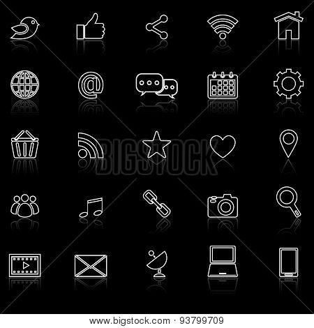 Social Media Line Icons With Reflect On Black