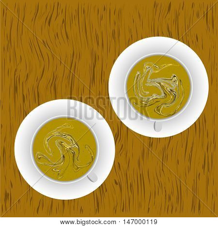 Two cups of coffee. The milk foam. Hot drinks. Vector illustration