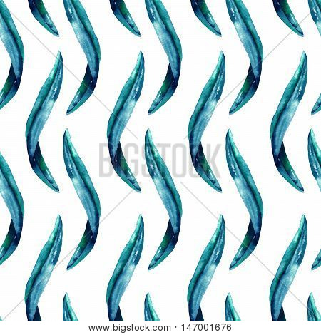 A geometric seamless pattern with the abstract leaves indigo color on a white background