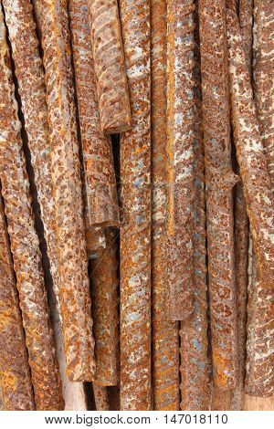 Stack of the metal rusty reinforcement bars.
