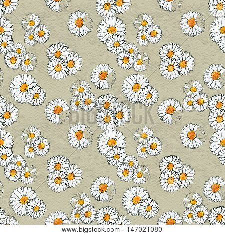 Seamless floral pattern with daisy flowers. Floral watercolor background.