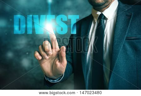 Divestment concept with businessman in suit - finance and economics business theme.