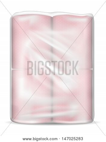 Transparent empty plastic packaging with toilet paper.