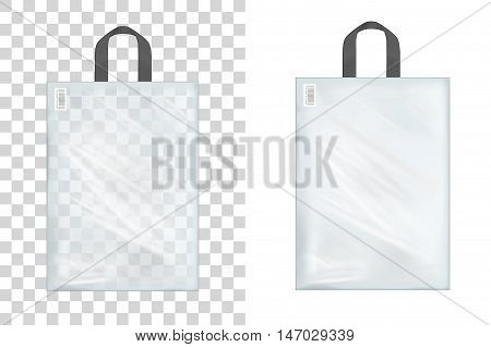 Transparent plastic shopping bag with with handle.