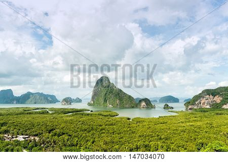 Sa-met-nang-shee view point.The most famous mountain Andaman sea and forest view point in Phang Nga provinceThailand