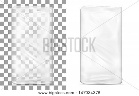 Transparent empty plastic packaging for toilet paper soap and cosmetics.