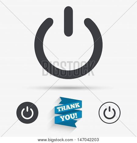 Power sign icon. Switch on symbol. Turn on energy. Flat icons. Buttons with icons. Thank you ribbon. Vector