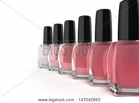 Shades Of Pink Nail Polish Bottels 3D Render On White Background