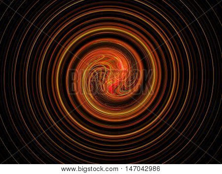 Abstract round golden bright circles fractal on black background
