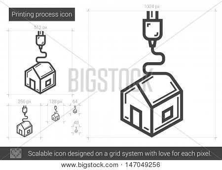 Printing process vector line icon isolated on white background. Printing process line icon for infographic, website or app. Scalable icon designed on a grid system.