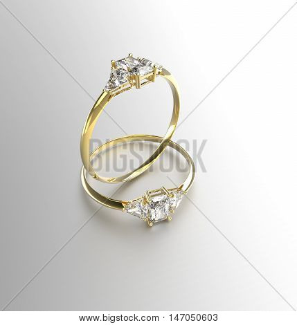 Two wedding gold rings with diamonds. 3d digitally rendered illustration