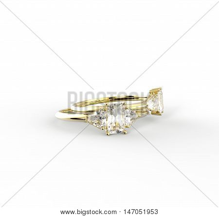Two wedding golden rings with diamonds. 3d digitally rendered illustration