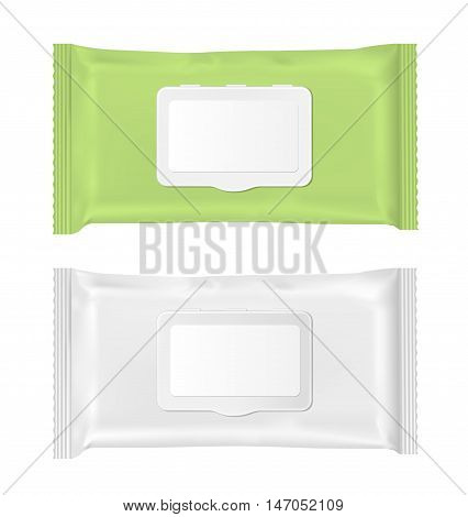 Green and white wet wipes package with flap.