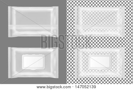 Transparent wet wipes package with flap. Mock up design