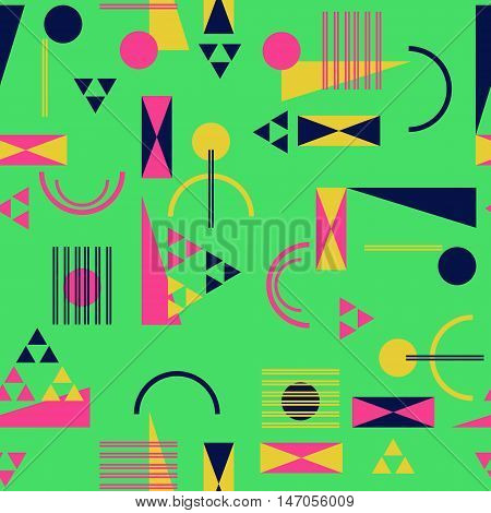 Seamless geometric pattern in retro 80s style Background