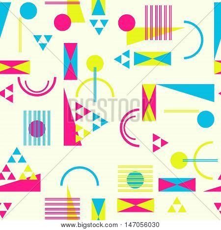 Seamless geometric pattern in retro 80s style Background