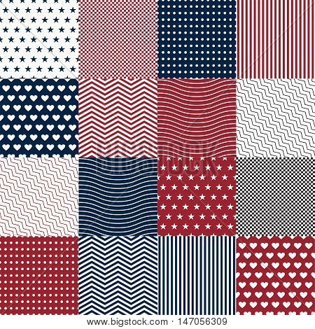 Repeating patterns for digital paper scrapbooking cards invitations gift wrap backgrounds and borders. File includes: anchor and star prints polka dots. Vector illustration EPS10