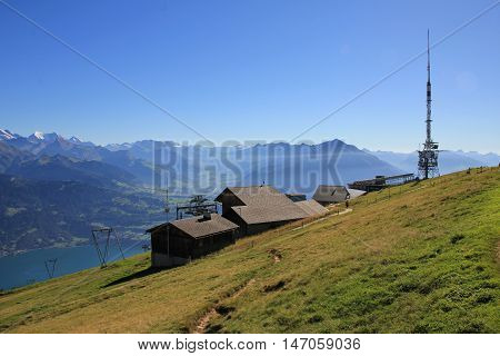 Summit of Mt Niederhorn Bernese Oberland. Travel destination in the Swiss Alps.