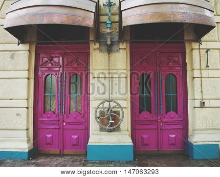 Texture in steampunk style doors. Wood texture