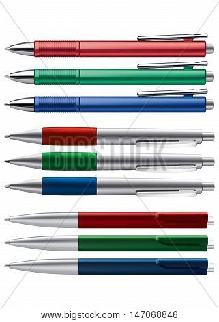 Set of Pens Isolated on White. 3D vector illustration