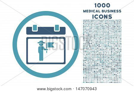 National Holiday Day rounded vector bicolor icon with 1000 medical business icons. Set style is flat pictograms, cyan and blue colors, white background.