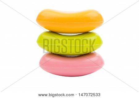 Stack of soap isolated on white background