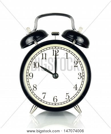 Alarm Clock isolated on white in black and white showing ten o'clock.