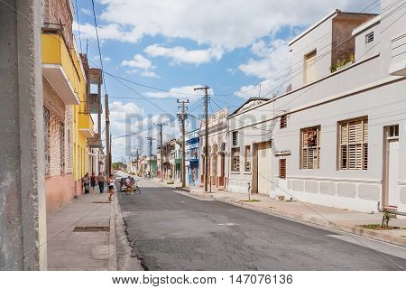 CIENFUEGOS CUBA - February 5 2008. One of streets in the center of colonial town of Cienfuegos Cuba. It is a city on the southern coast of Cuba capital of Cienfuegos Province.