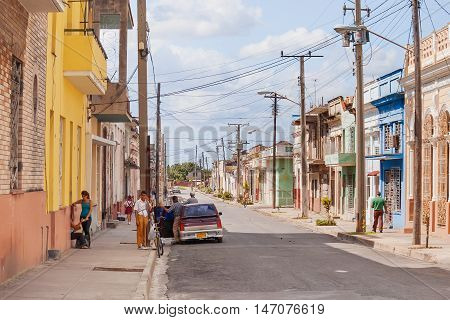 CIENFUEGOS CUBA - February 5 2008. One of streets in the center of colonial town of Cienfuegos Cuba. It is a city on the southern coast of Cuba capital of Cienfuegos Province.