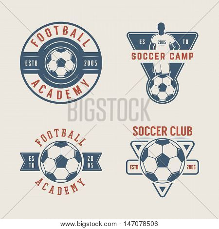 Set of vintage soccer or football logo emblem badge. Vector illustration. Graphic Art.