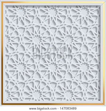 Beautiful islamic girih pattern background. Three dimensional like girih pattern in golden frame