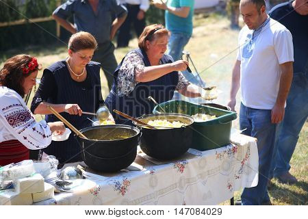4 September 2016. Rakhiv Transcarpathian region Ukraine. Celebration - Festival Hutsul brynza . Preservation of traditions and crafts manufacturing of cheese a national food and drinks. National cuisine