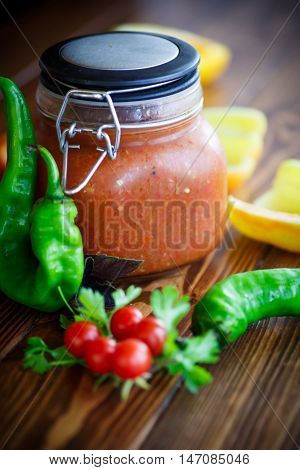 Adjika sauces from fresh vegetables with hot pepper