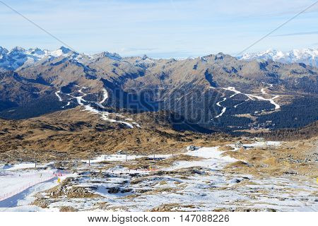 The ski with a view on Dolomiti mountains Madonna di Campiglio Italy