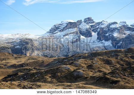 The ski with a view on Dolomiti mountains Madonna di Campiglio Italy