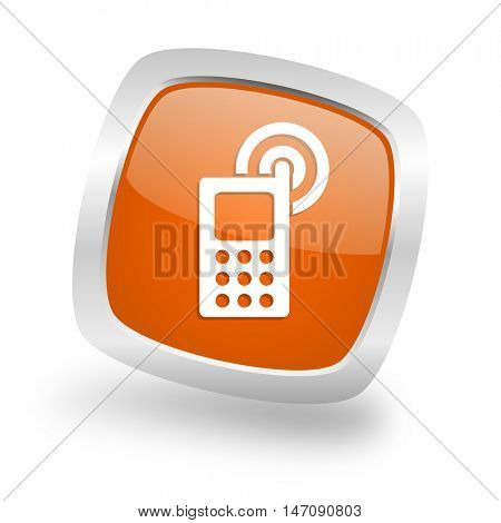 phone square glossy orange chrome silver metallic web icon