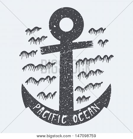 Anchor Pacific ocean black and white vector illustration