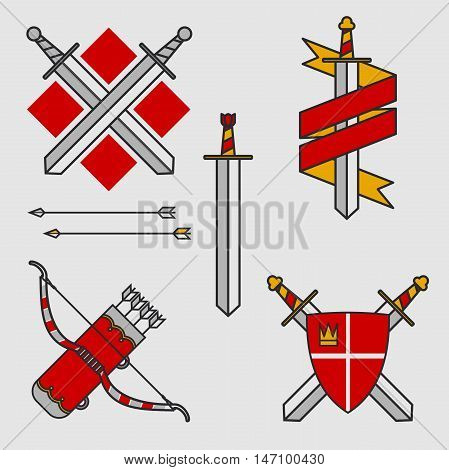 Bows and swords. Flat style vector illustration.