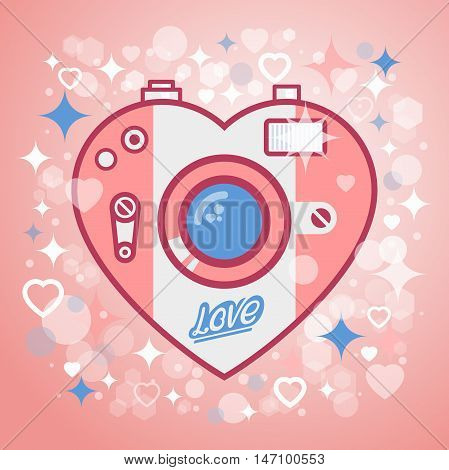 Camera heart love pink vector illustration eps