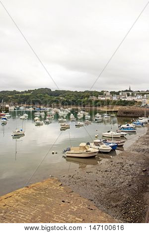 Port of Douarnenez, the pier in bad weather (Brittany, Finistere, France)